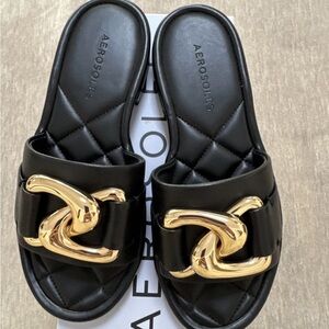 Aerosoles Women’s Black Sandals Slip On Shoes Flats New Size 5